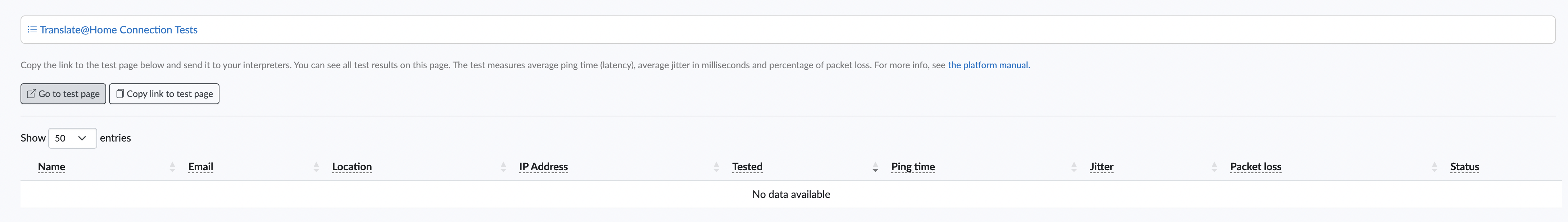 Testing interpreter connections for Translate@Home