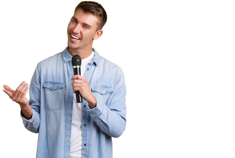 multilingual broadcasts A speaker at a live event, simultaneously translated as part of a multilingual broadcast